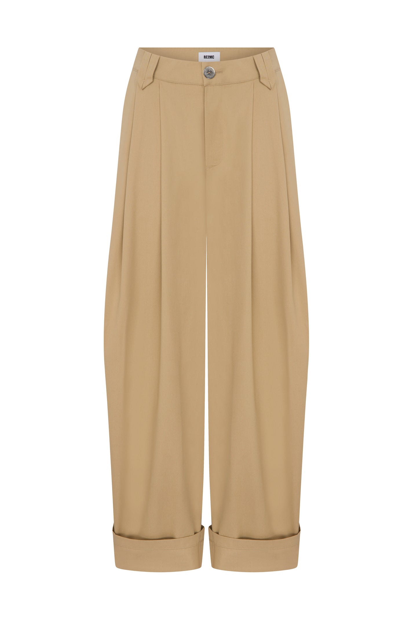 COTTON PLEATED BEIGE PANTS