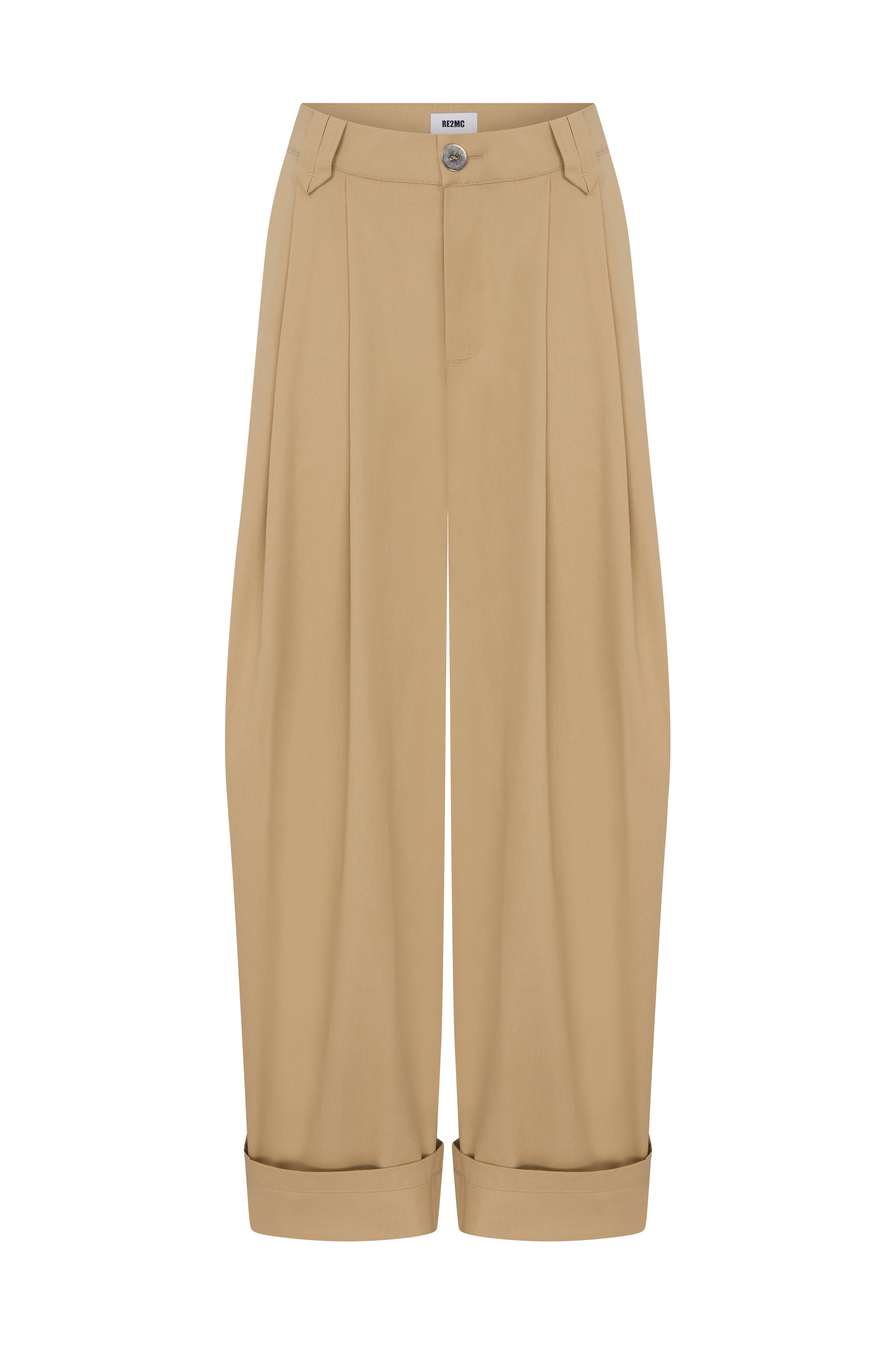 COTTON PLEATED BEIGE PANTS