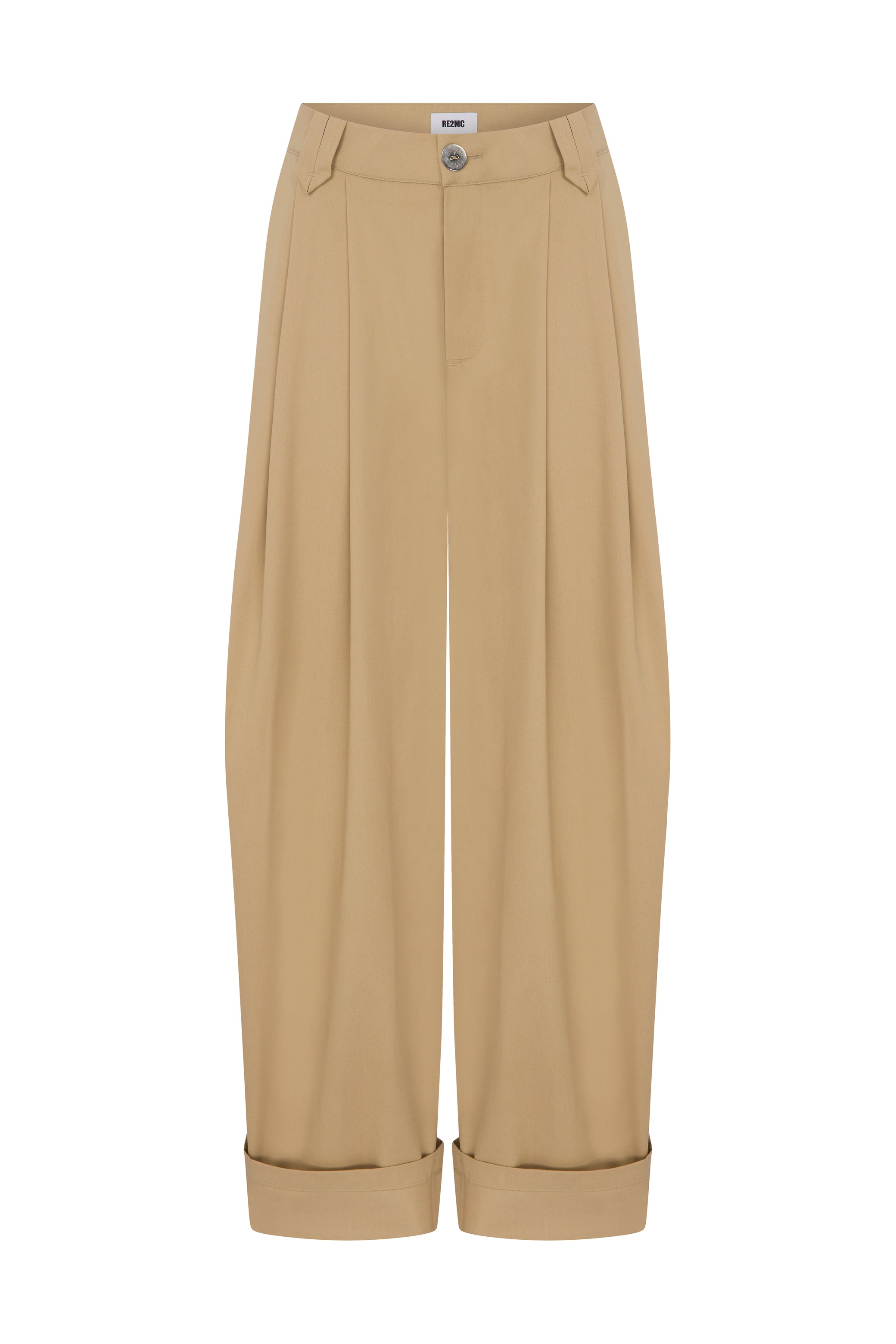 COTTON PLEATED BEIGE PANTS