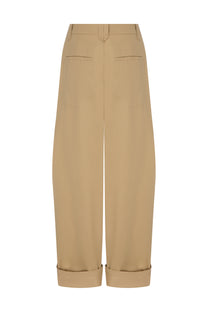 COTTON PLEATED BEIGE PANTS