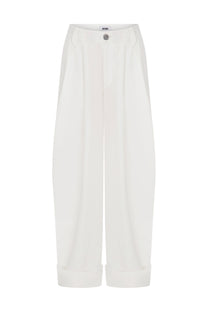 COTTON PLEATED WHITE PANTS