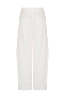 COTTON PLEATED WHITE PANTS