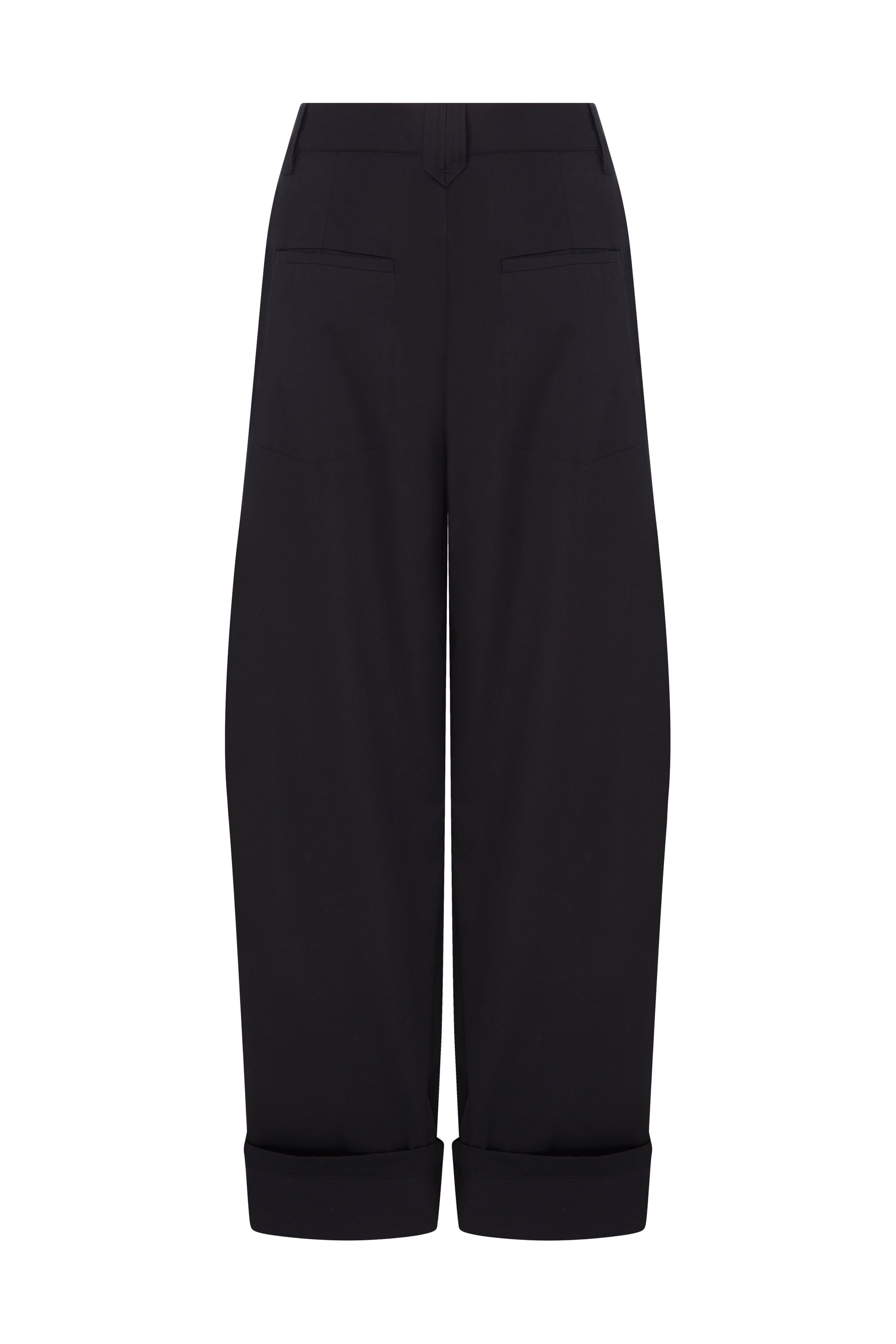 COTTON PLEATED BLACK PANTS