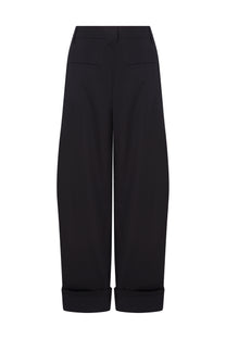 COTTON PLEATED BLACK PANTS