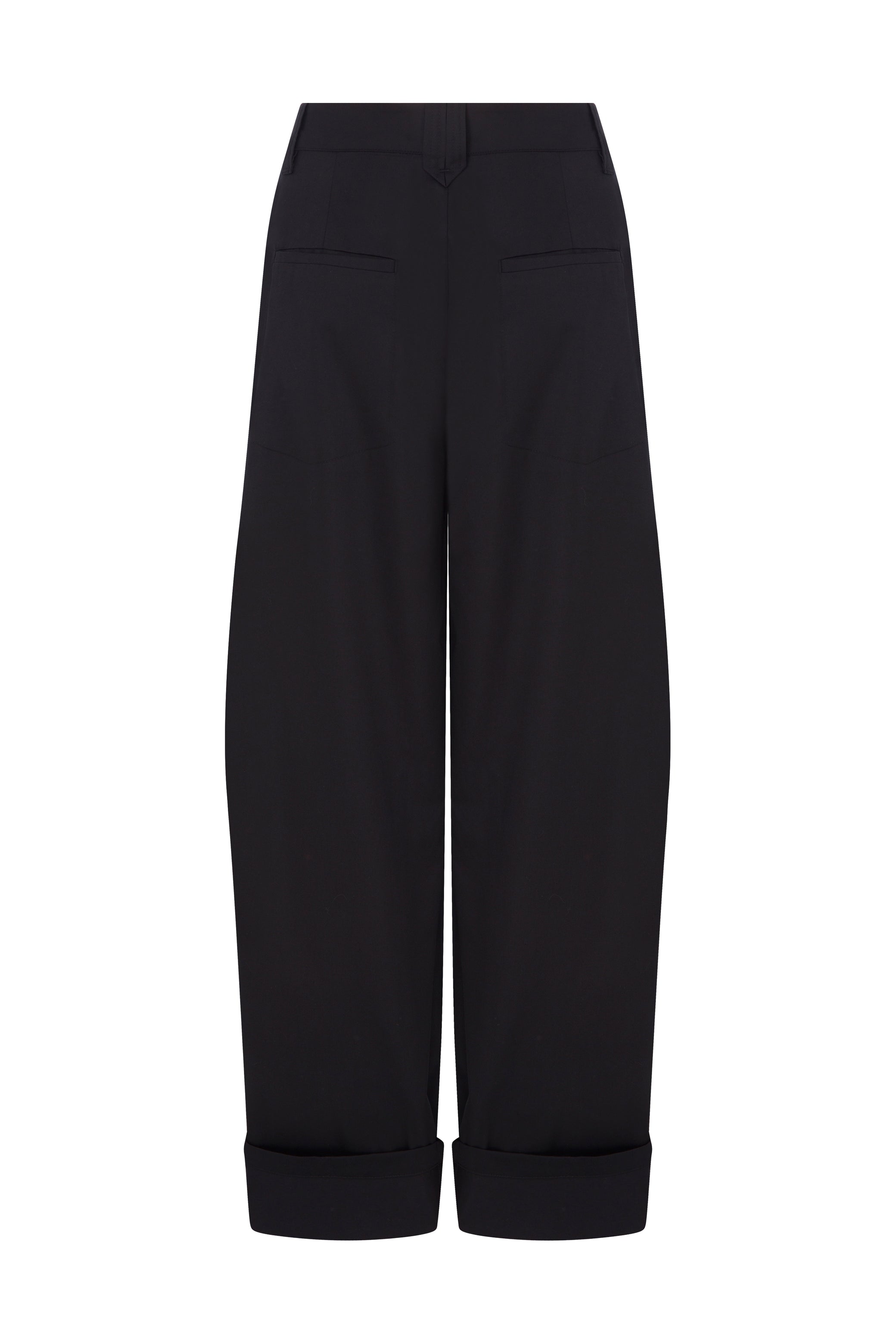 COTTON PLEATED BLACK PANTS