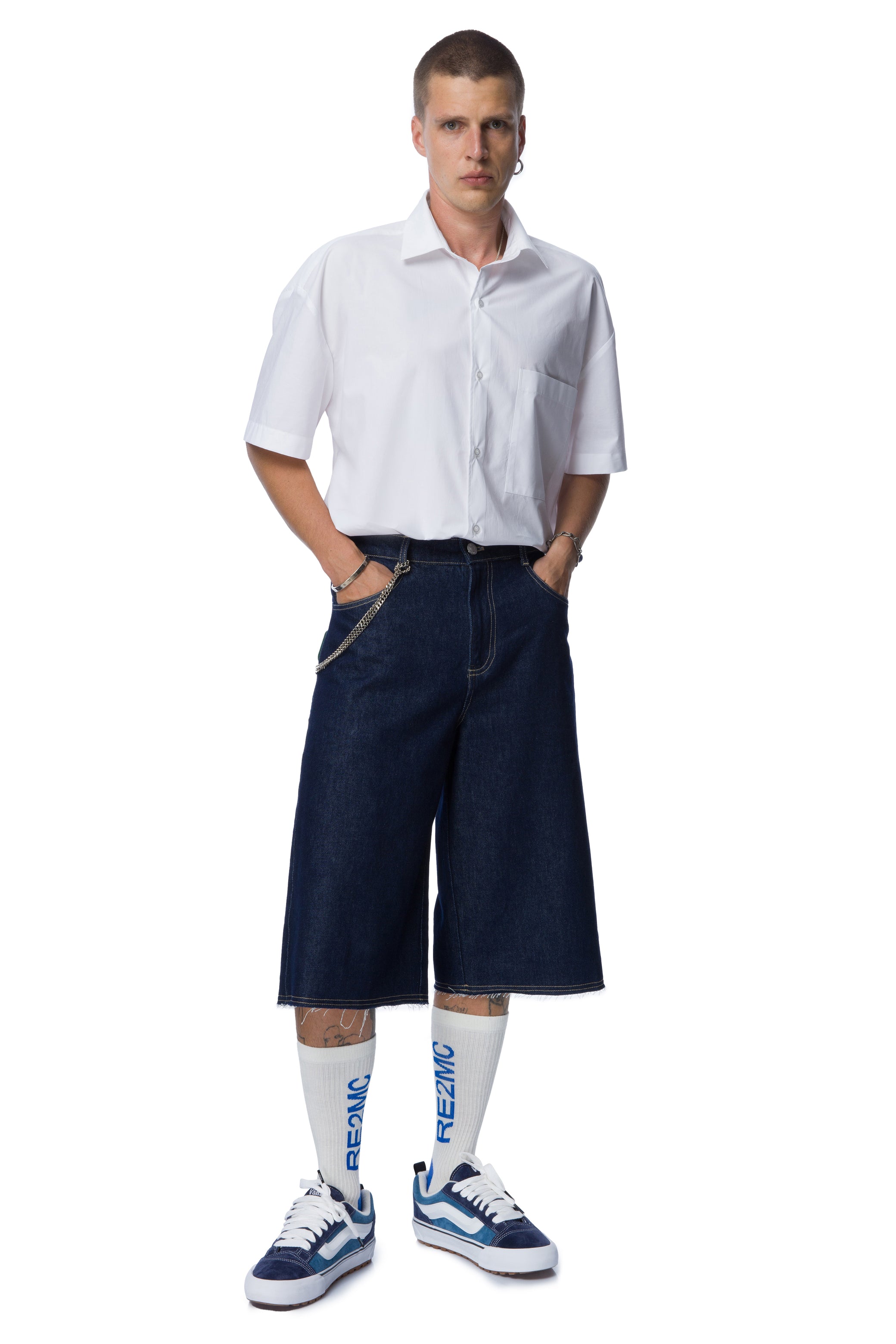 UNISEX DENIM KAPRI-Mavi